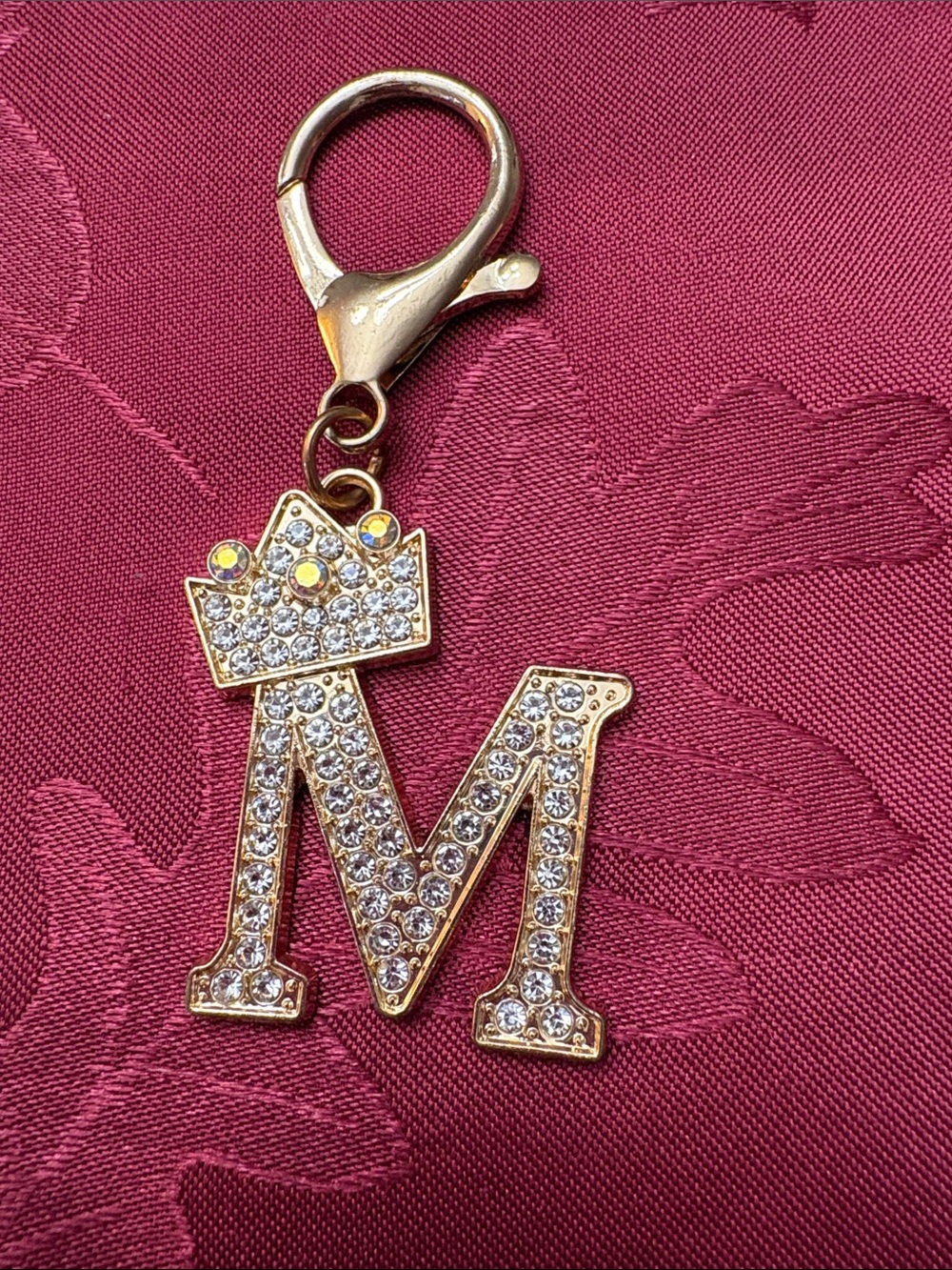 Gold Crystal 'M' Keychain Charm - Accent